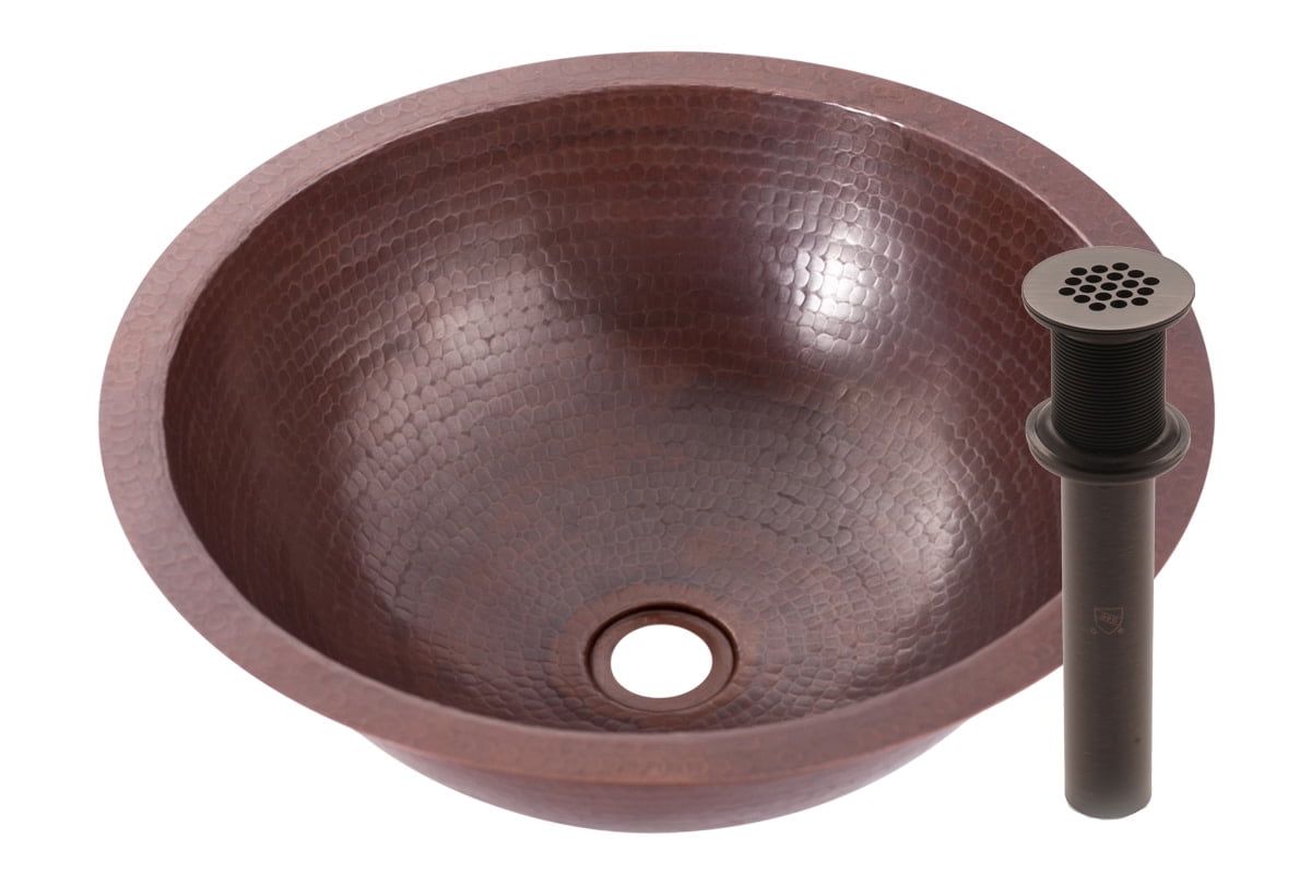 Hand-Hammered Antique Copper Round 17" Drop-In or Undermount Bathroom Sink