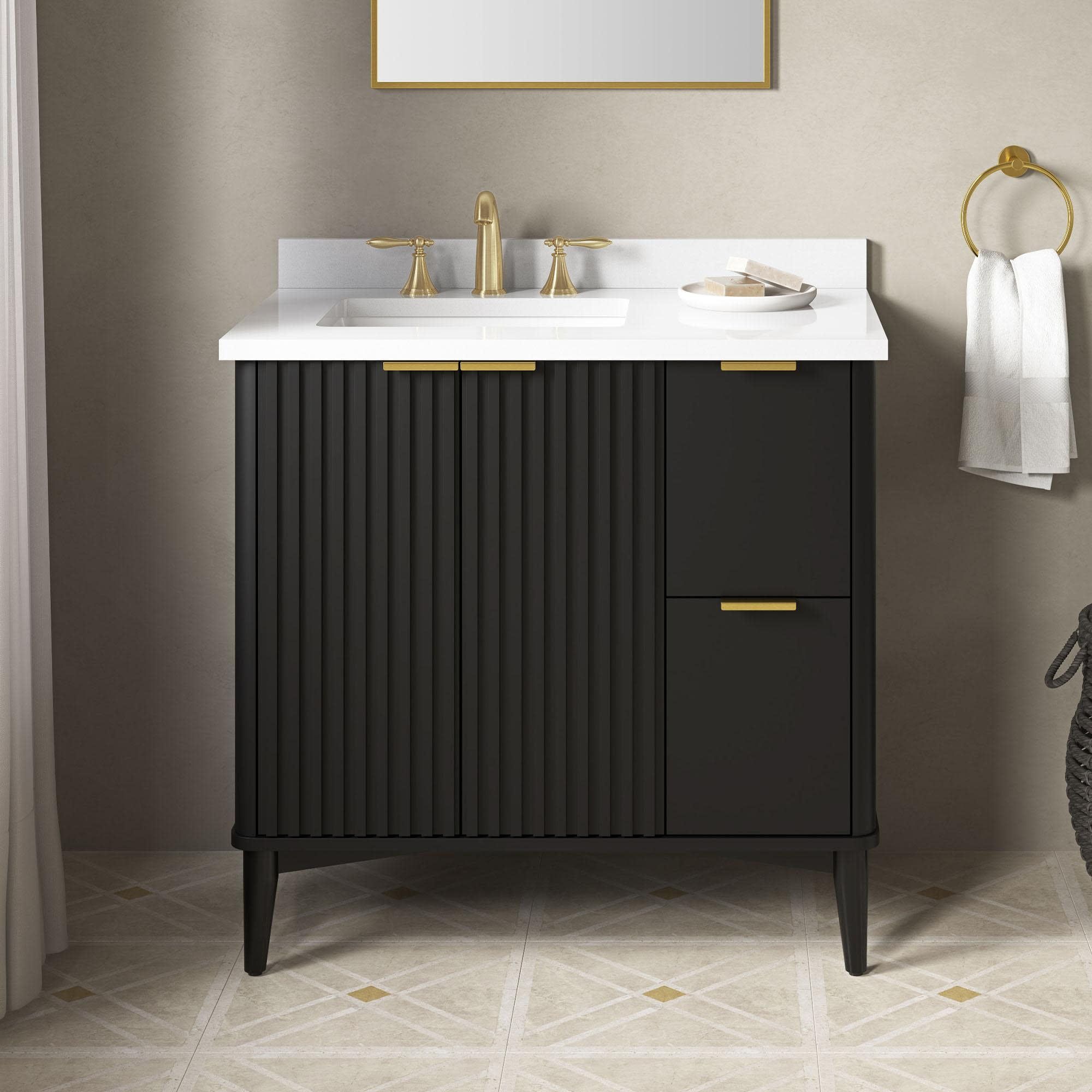 Indy 36" Onyx Black Vanity with White Marble Top