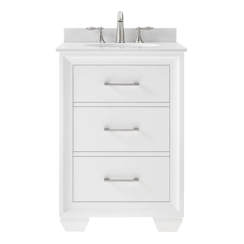 24" Pure White Freestanding Single Vanity with Cultured Marble Top