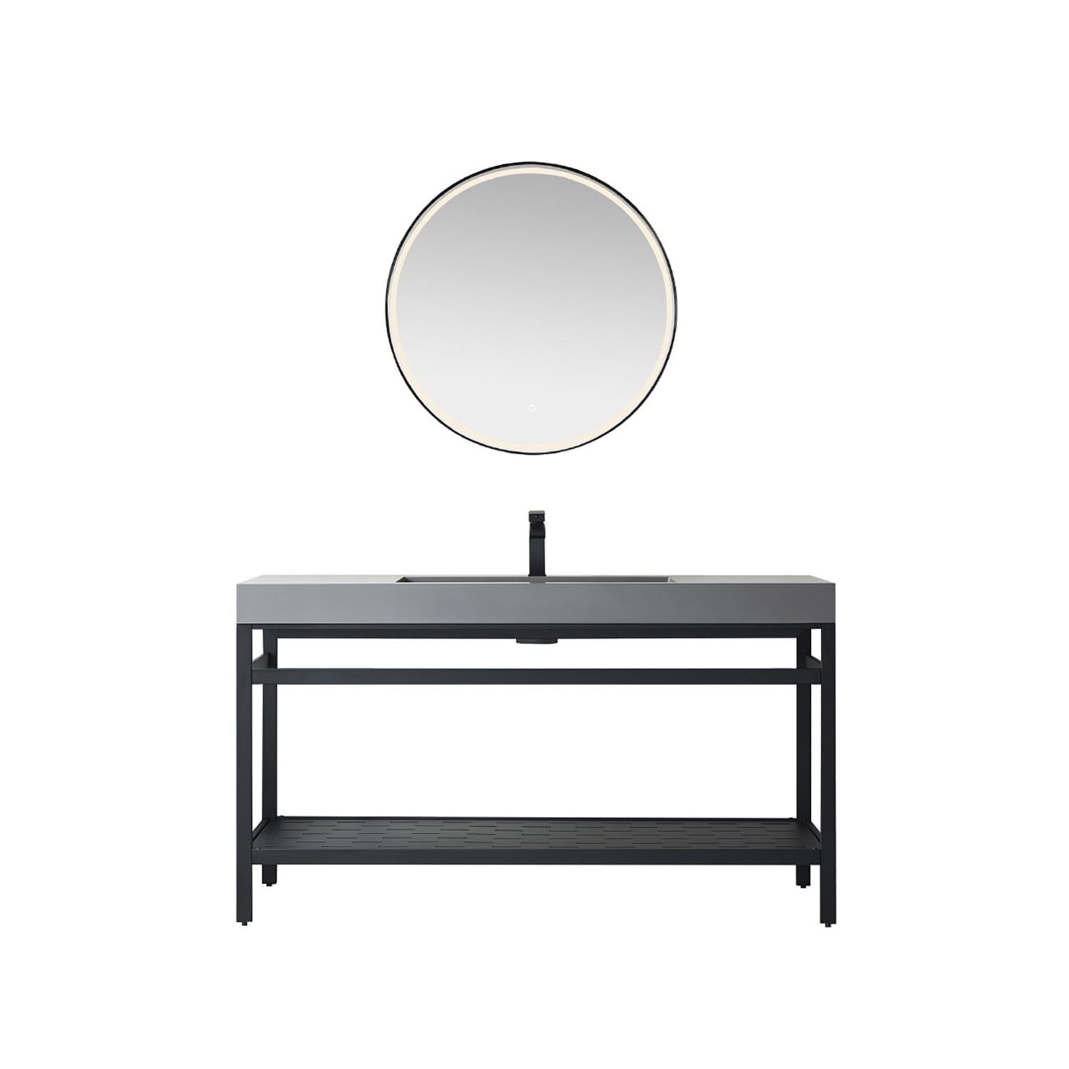 Ablitas 60" Matte Black & Gray Composite Granite Single Vanity