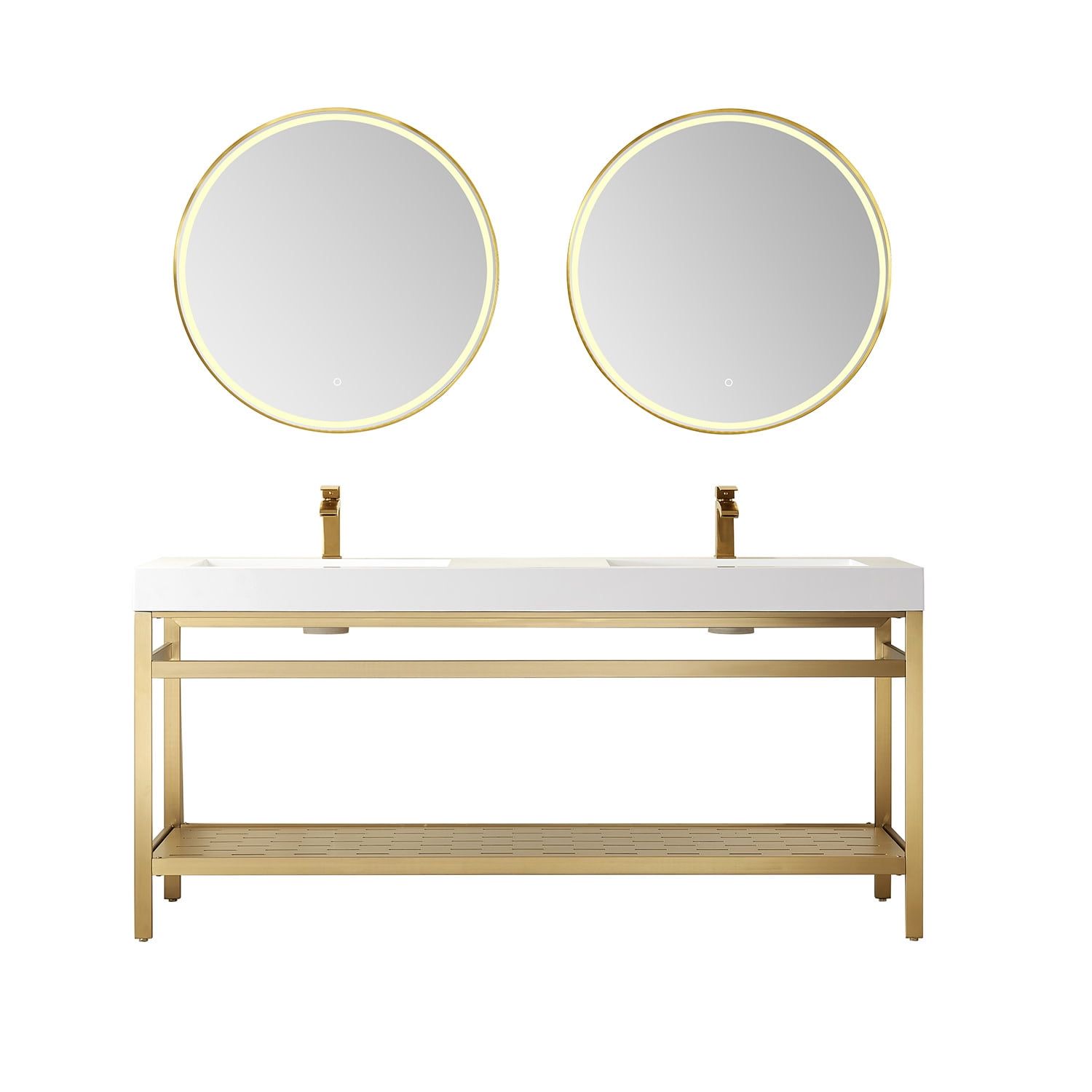 Ablitas 72" Brushed Gold Double Basin Vanity with White Granite Top