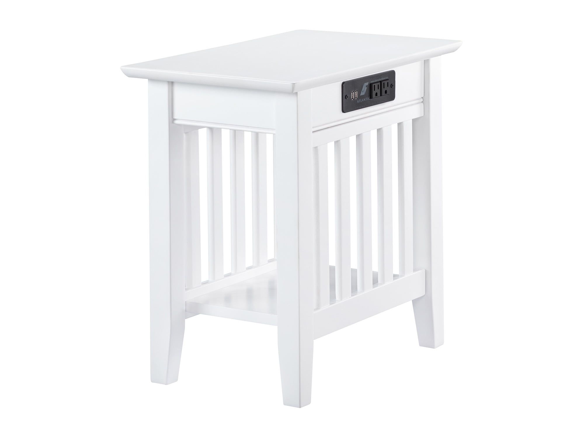 Eco-Friendly Hardwood Rectangular End Table with Charging Station in White