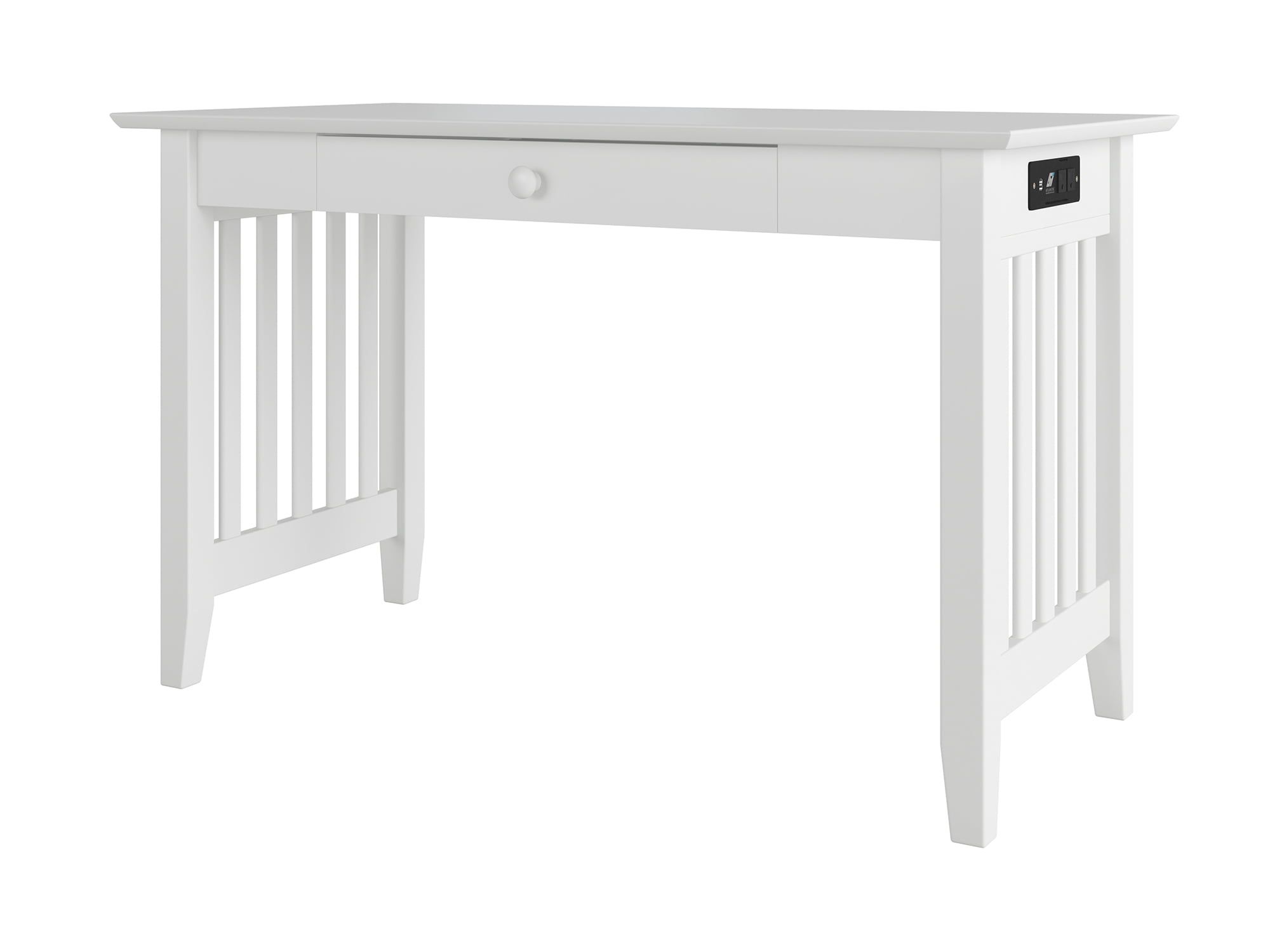 White Solid Wood Desk with Drawer, Power Outlet, and USB Port