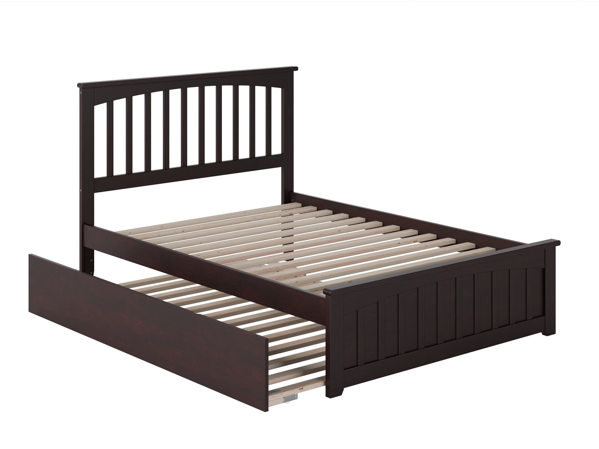 Espresso Full Wood Platform Bed with Trundle and Slats