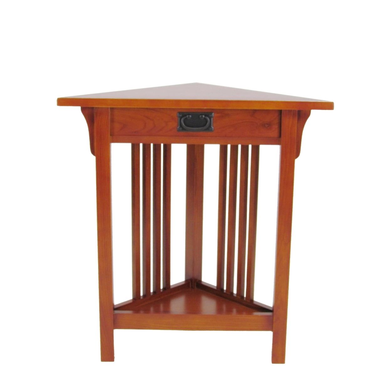 Elegant Mission Style Brown Oakwood Corner Table with Storage