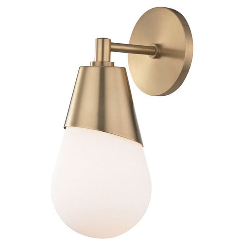 Cora Aged Brass 1-Light Wall Sconce with White Glass Shade