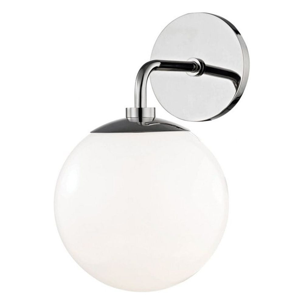 Stella Polished Nickel 1-Light Wall Sconce with White Glass Shade