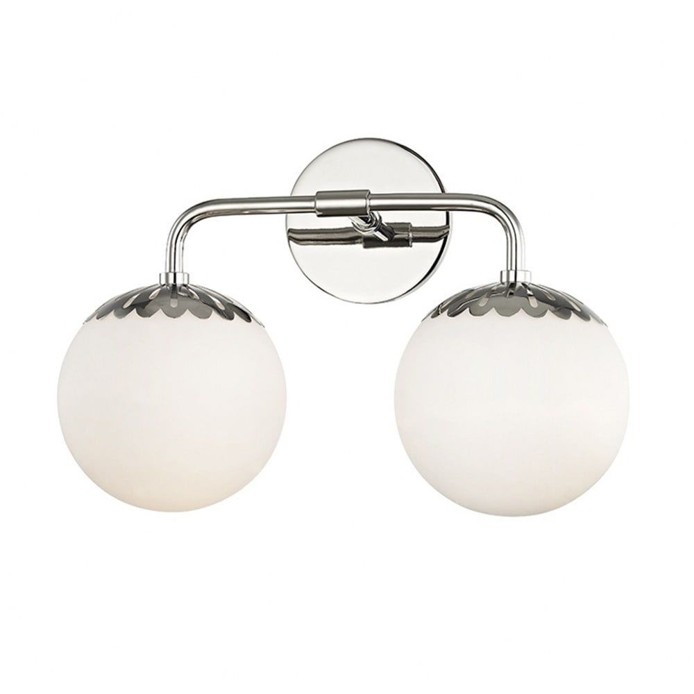 Paige Polished Nickel 2-Light Vanity with White Glass Shades