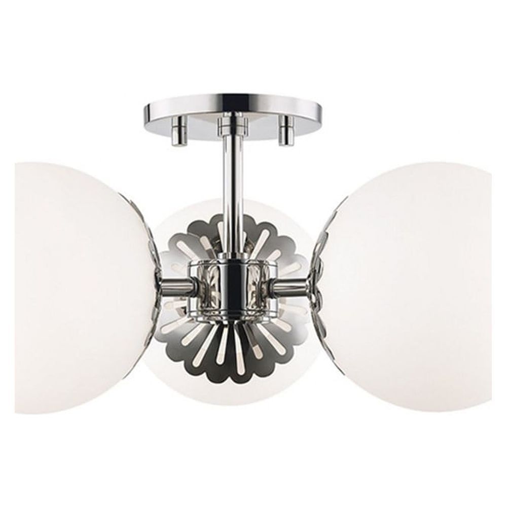 Elegant Opal Matte Globe 3-Light Semi-Flush in Polished Nickel