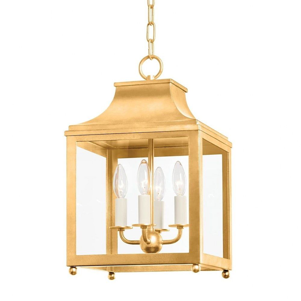 Vintage Gold Leaf 4-Light Glass Pendant