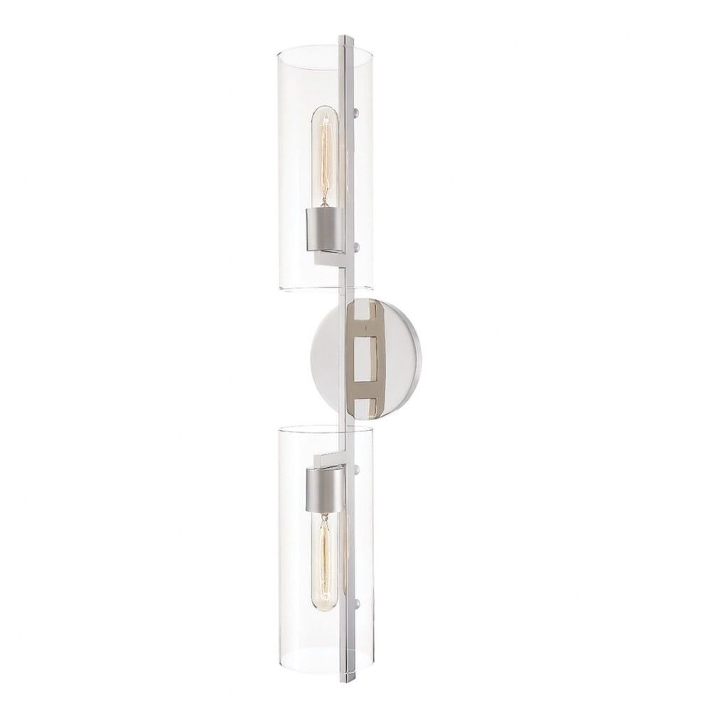 Polished Nickel Cylinder Glass 2-Light Wall Sconce