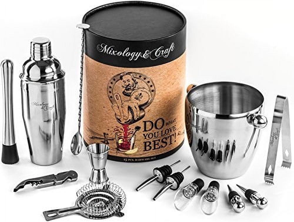 Stainless Steel 15-Piece Mixology Bartender Kit with Ice Bucket