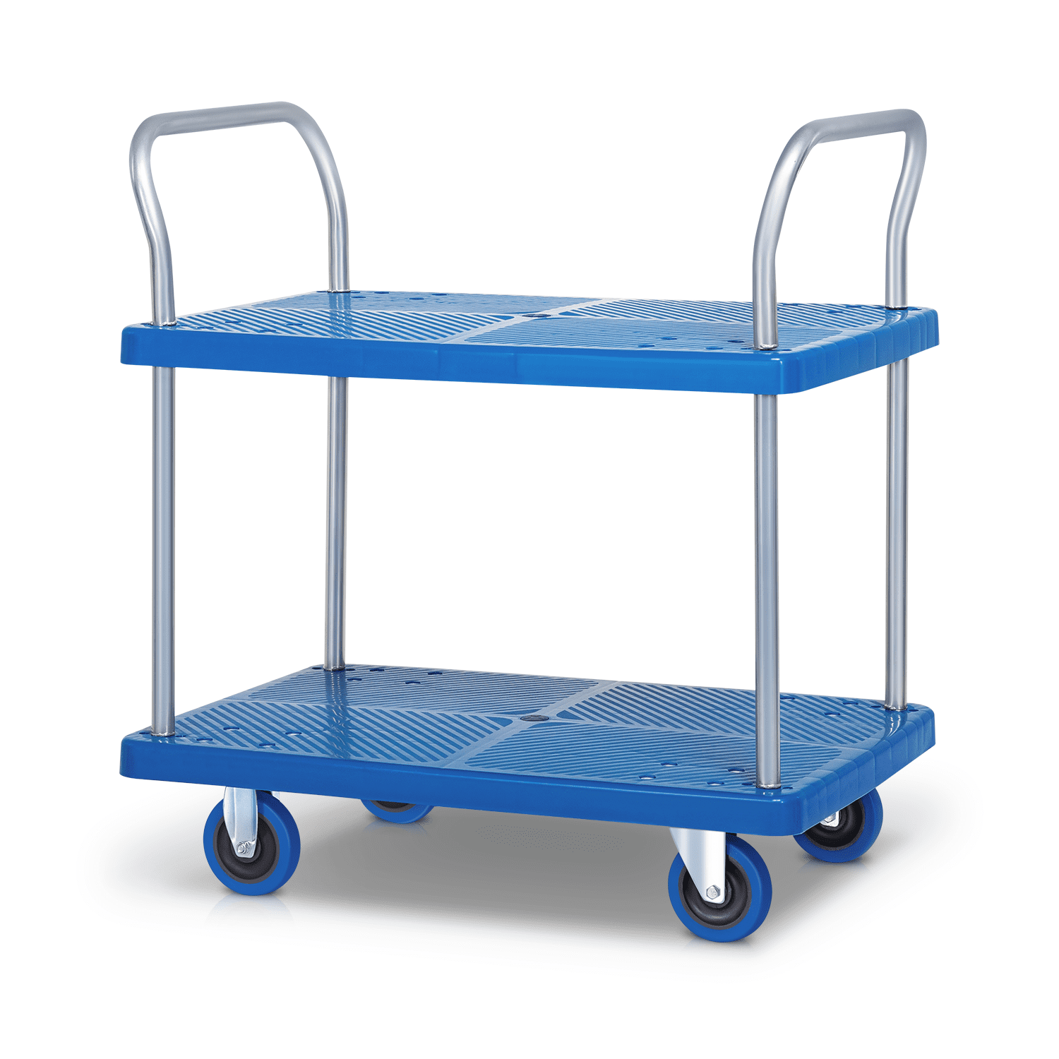 Blue 2-Tier Carbon Steel Utility Cart with Swivel Casters