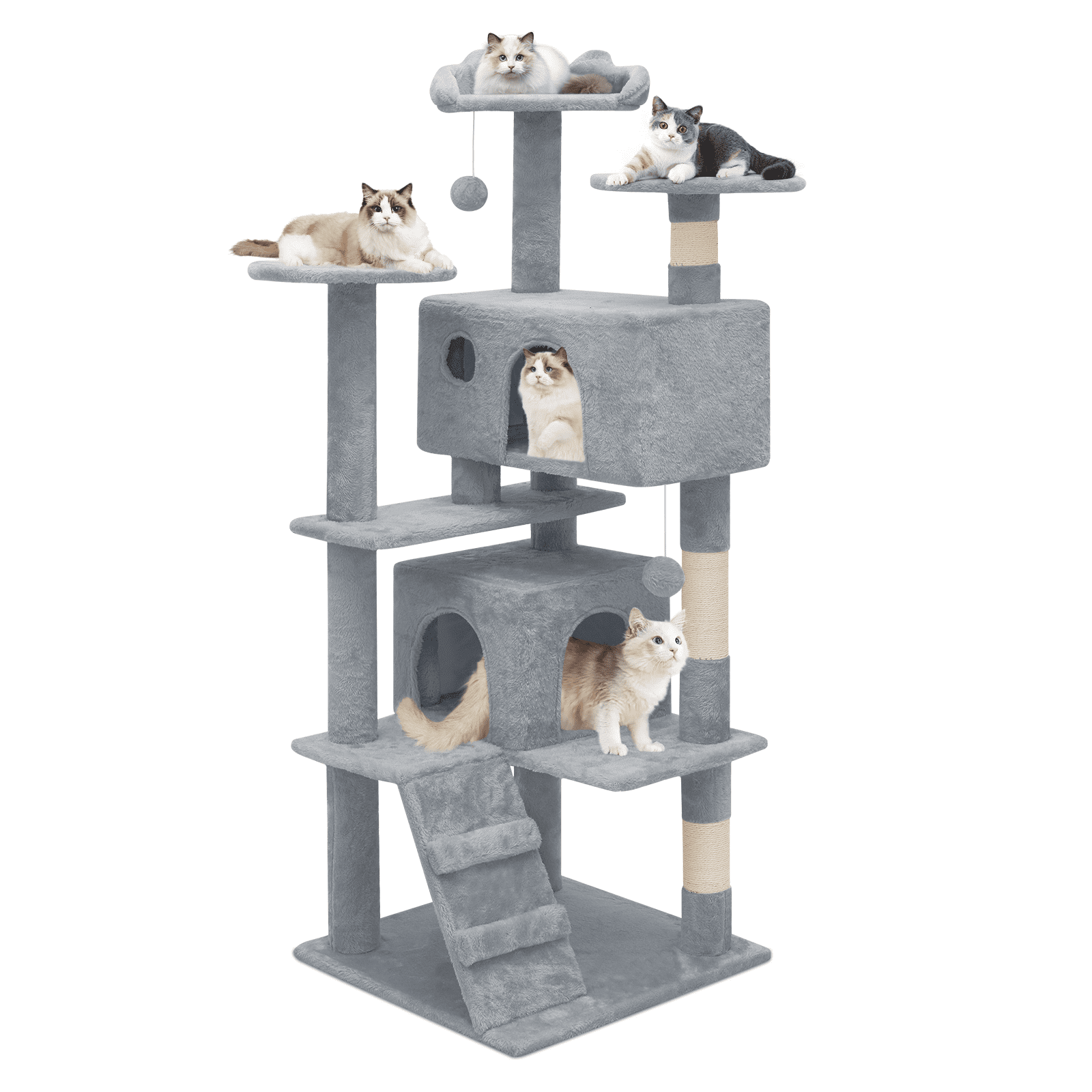 Light Gray Multi-Level Cat Tree Tower with Sisal Posts