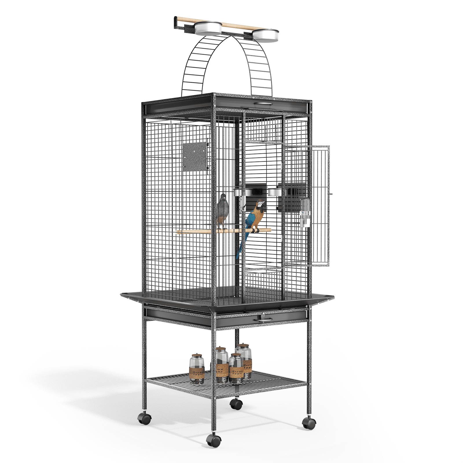 Large Rolling Bird Cage with Play Top and Perches, 61"