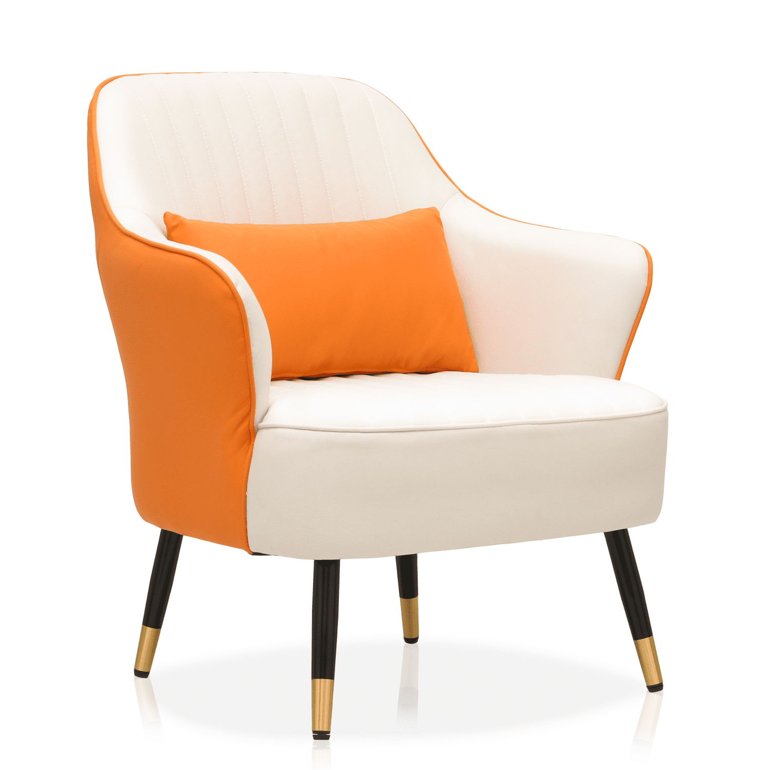 White and Orange Barrel Accent Chair with Golden Metal Legs