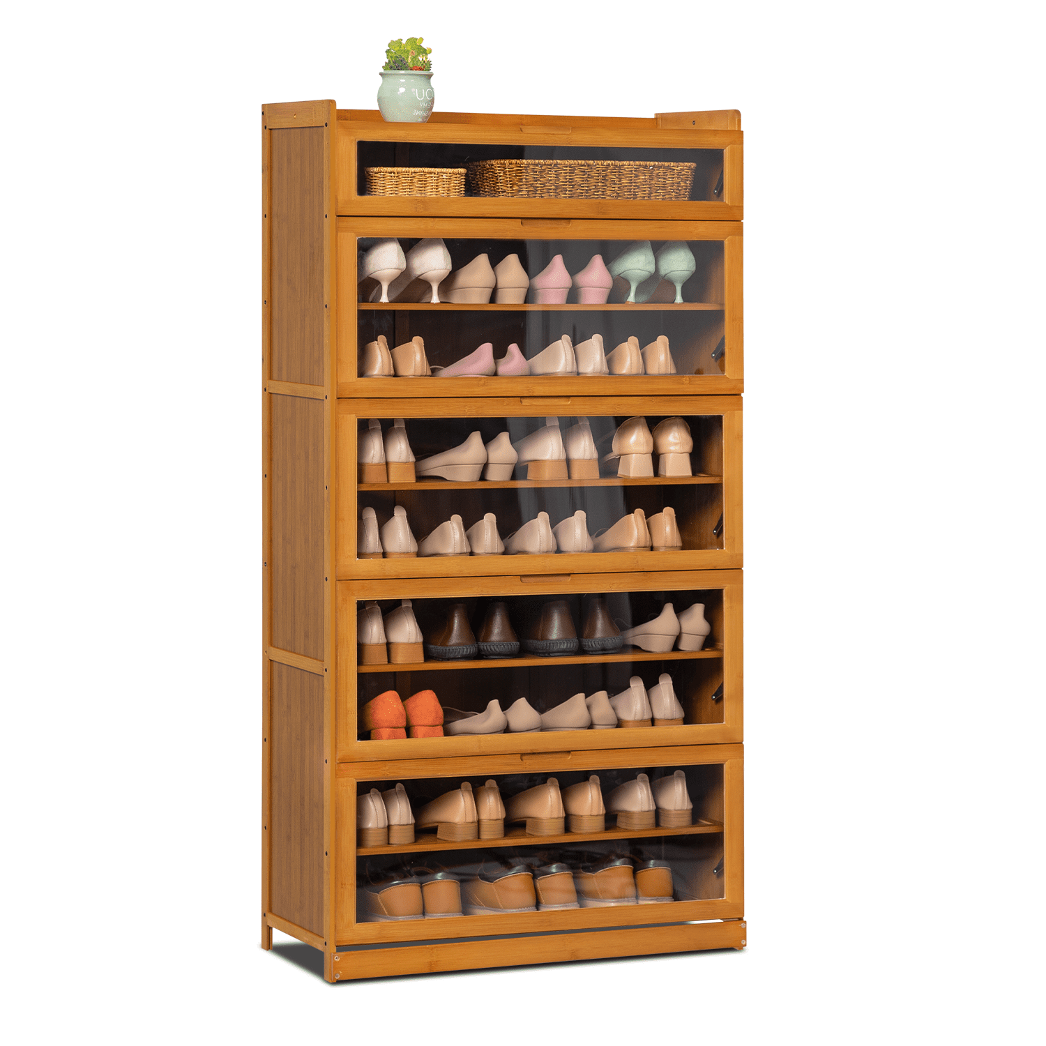 Brown Bamboo and Acrylic 9-Tier Shoe Cabinet