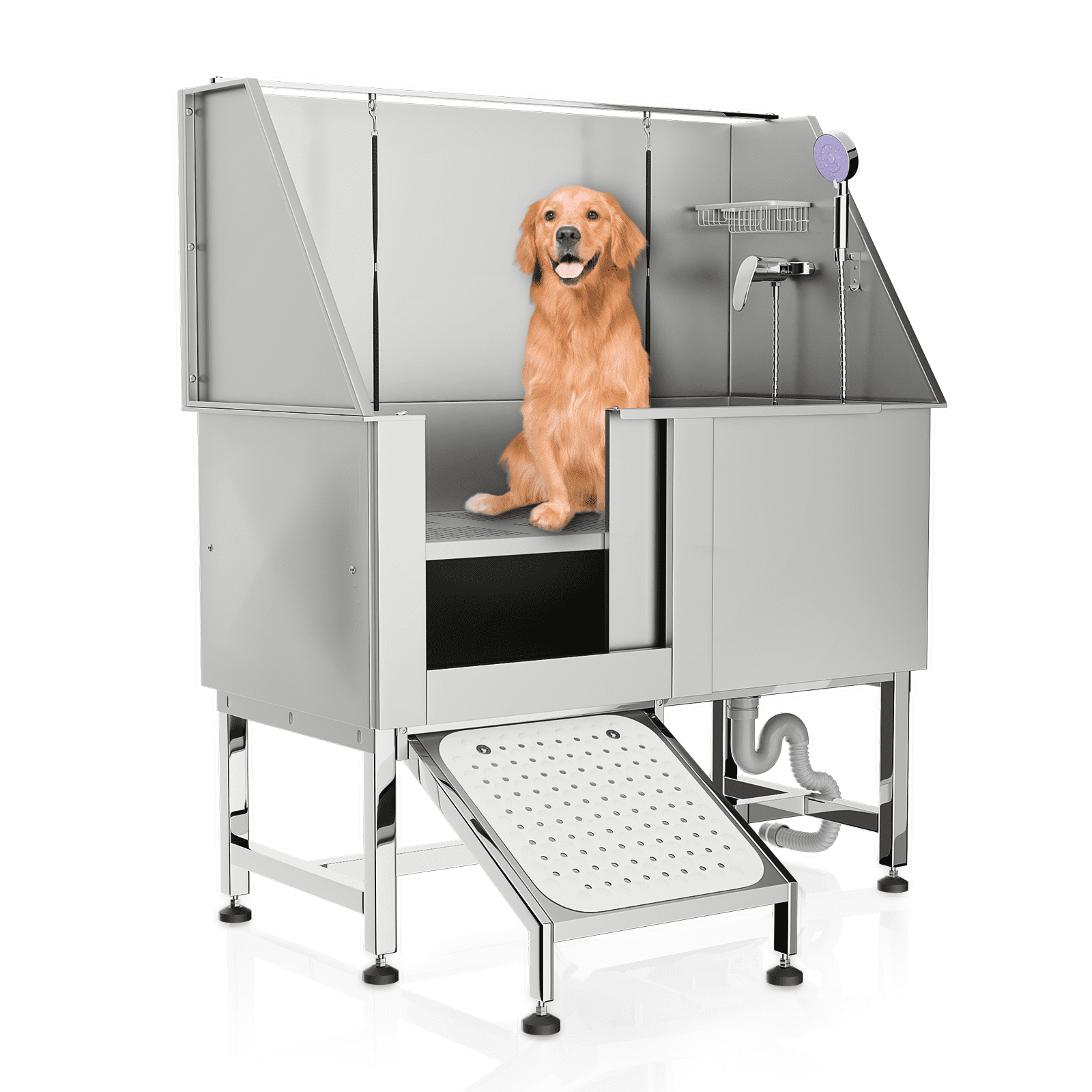 Professional Stainless Steel Pet Grooming Tub with Ramp and Faucet