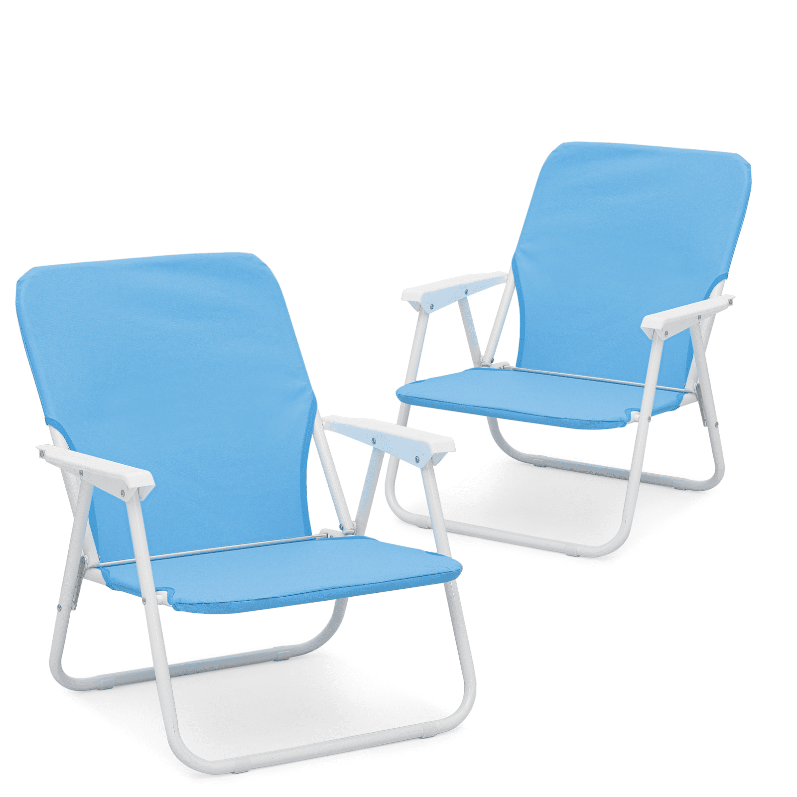 Sky Blue Foldable Camping Chairs with Armrests, Set of 2