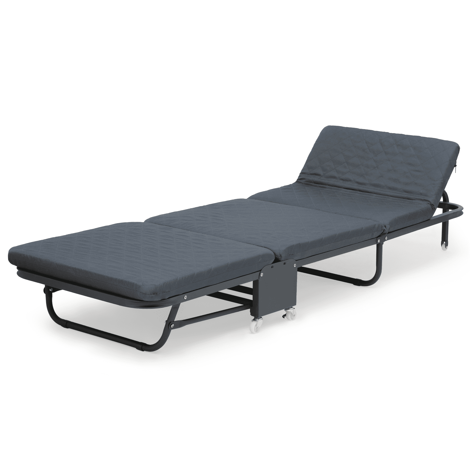 Dark Grey Adjustable Metal Frame Rollaway Bed with Foam Mattress