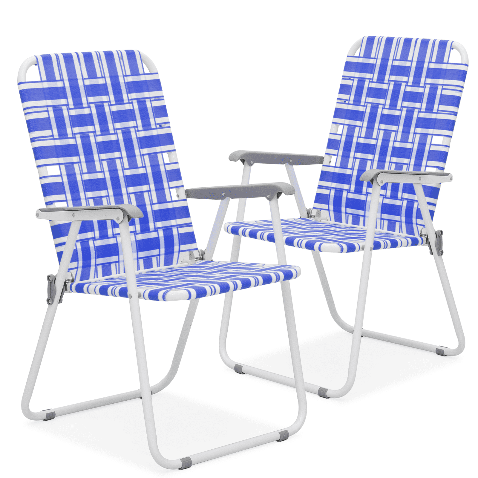 Blue Foldable Alloy Steel Camping Chairs with Armrests, Set of 2