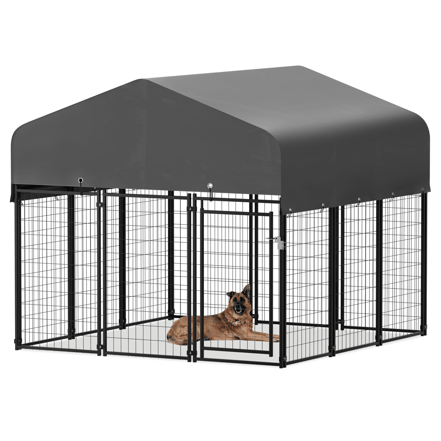 Large Black Steel Outdoor Dog Kennel with Waterproof Cover