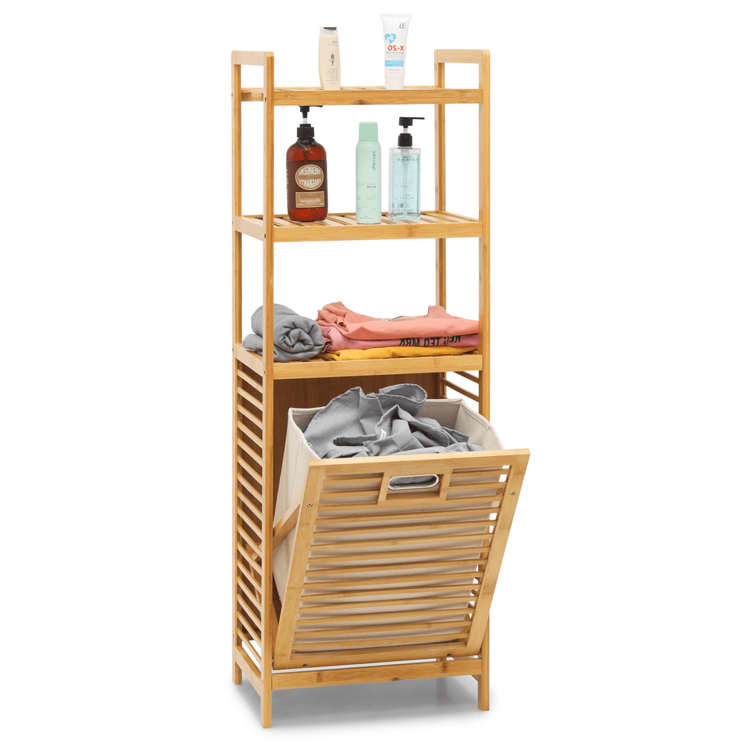 Natural Bamboo 3-Tier Laundry Hamper with Tilt-Out Basket