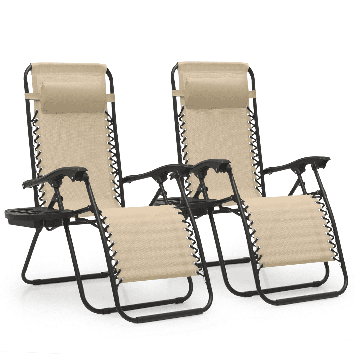 Cream Adjustable Zero Gravity Outdoor Lounger Set with Cushions