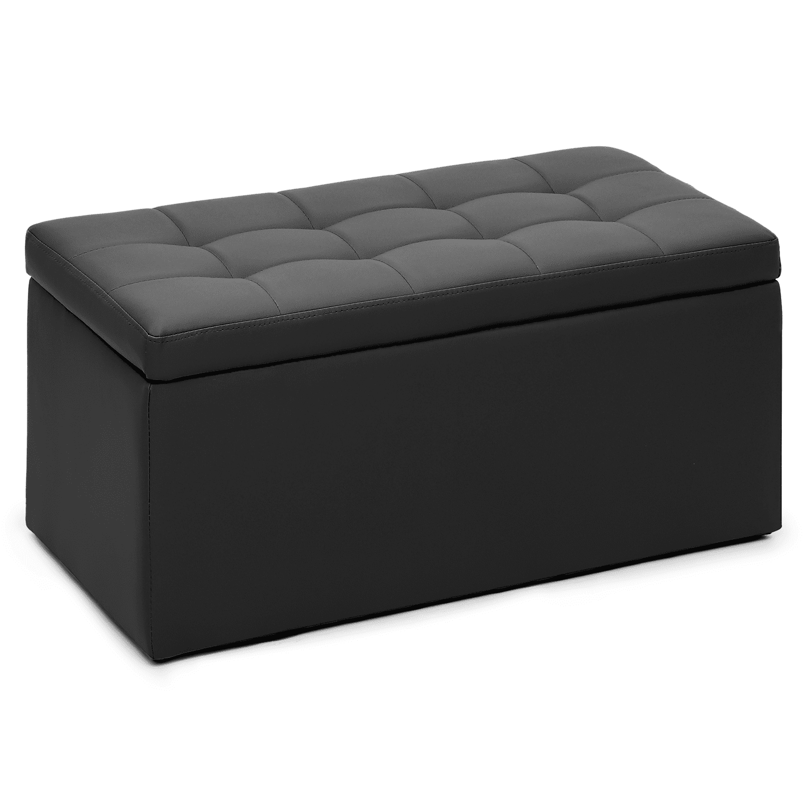 Black PU Leather Button Tufted Storage Ottoman Bench