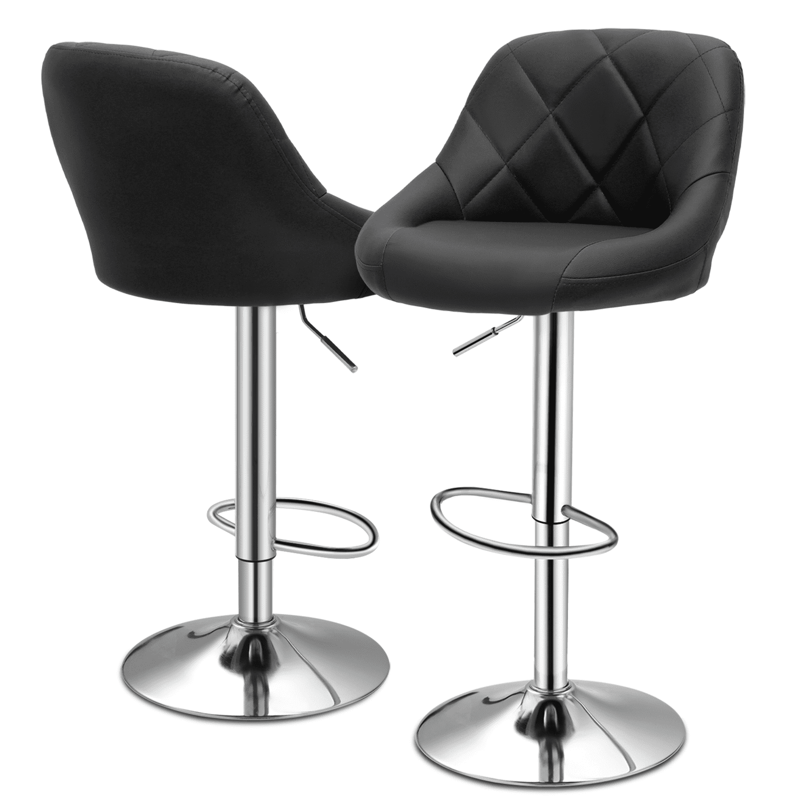 Set of 2 Black Adjustable Swivel Leather Bar Stools