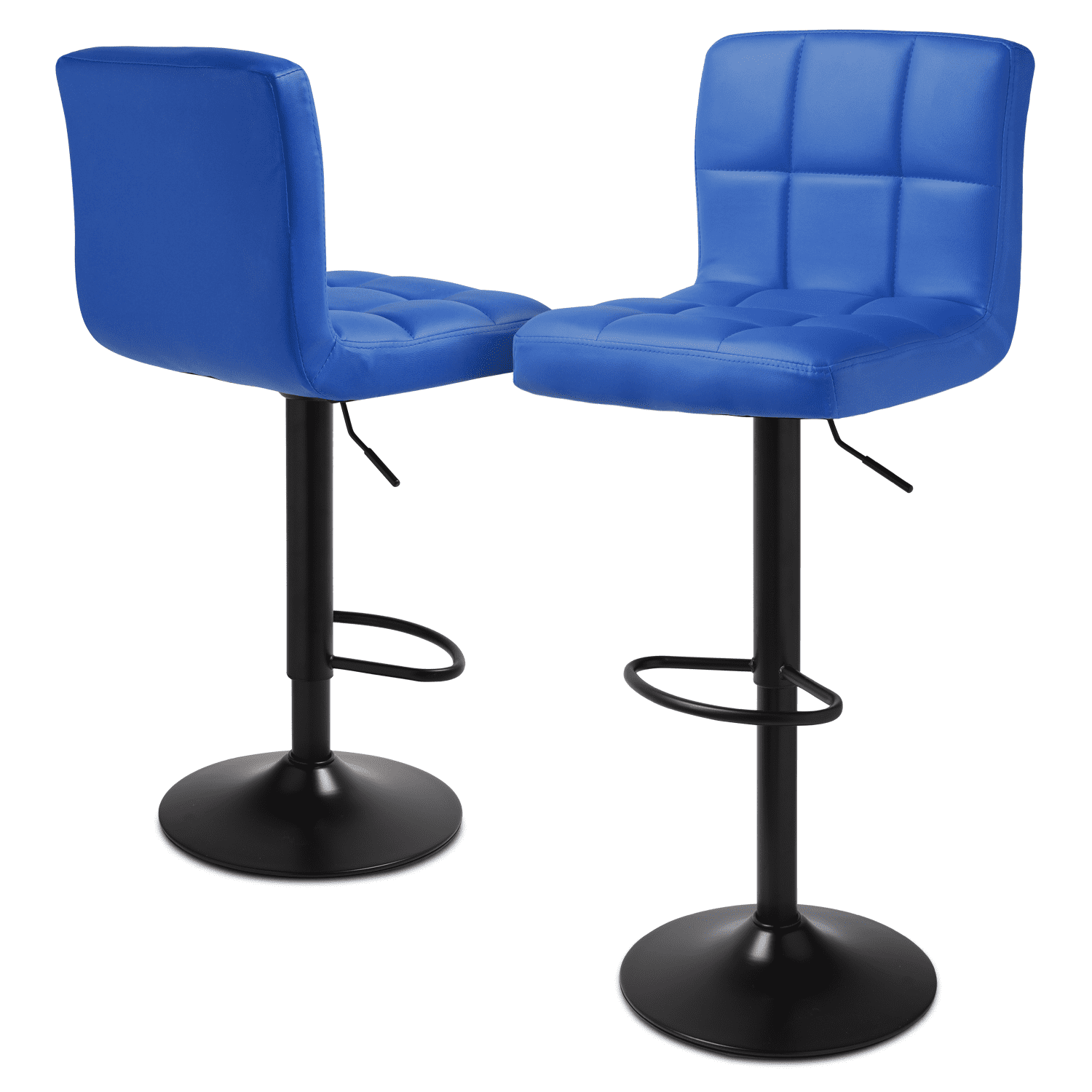 Navy Blue Adjustable Swivel Faux Leather Bar Stools, Set of 2