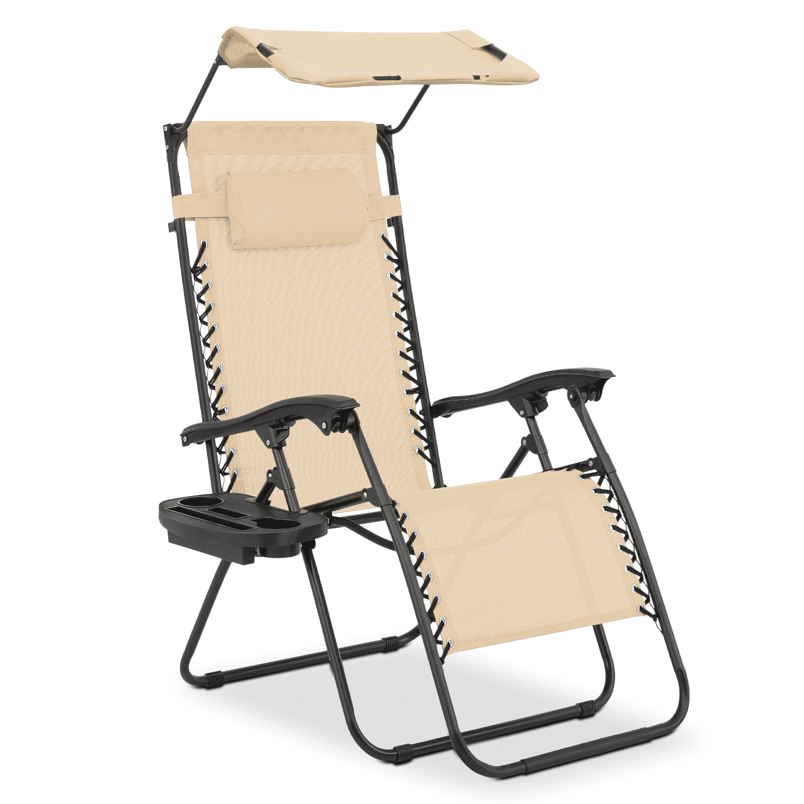 Cream Iron Frame Zero Gravity Lounger with Adjustable Canopy