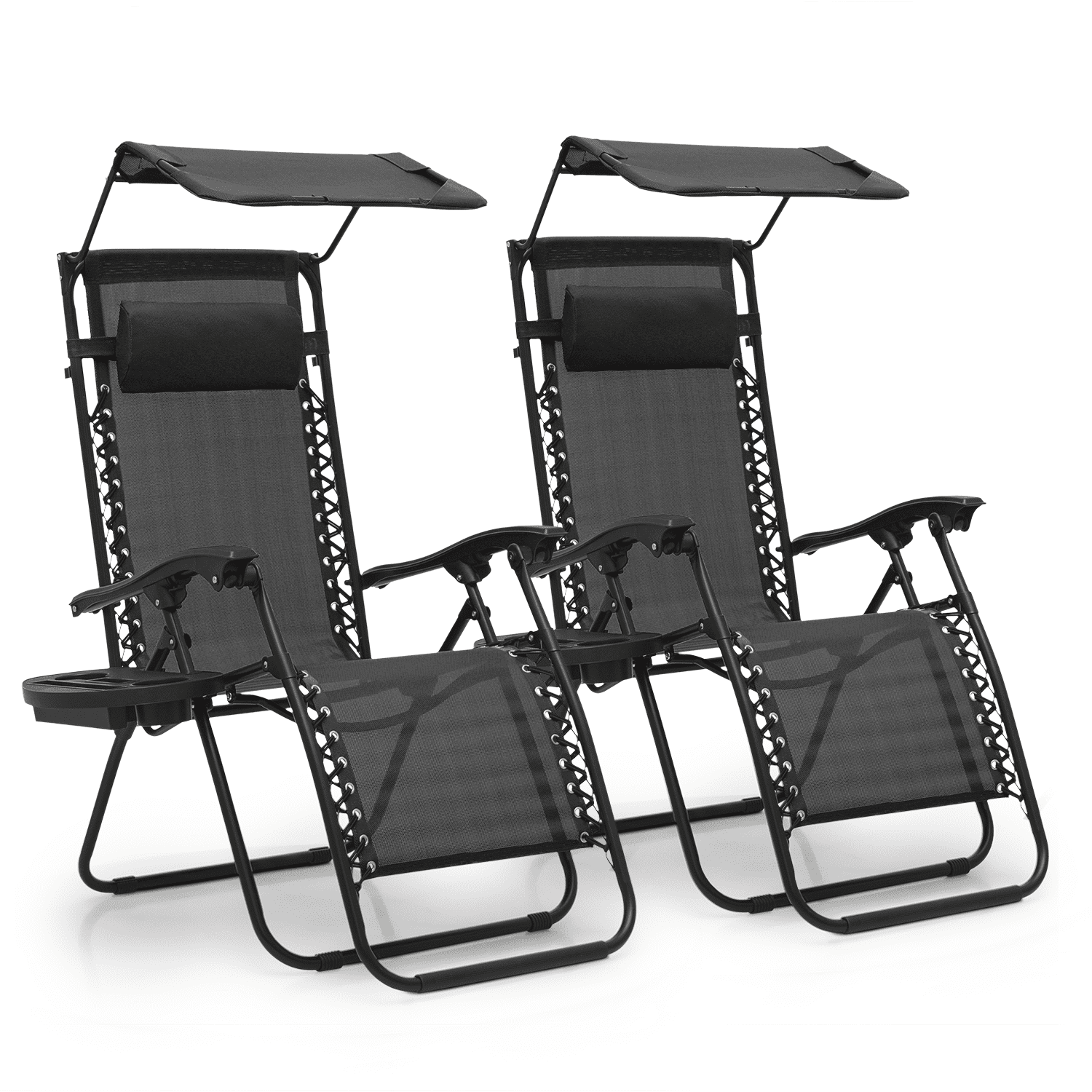 Black Adjustable Zero Gravity Outdoor Lounger Set with Canopy and Cushions