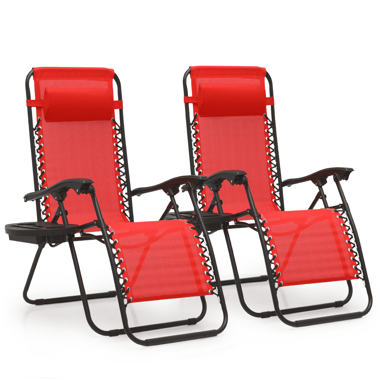 Red Adjustable Zero Gravity Outdoor Lounge Chair Set with Cushions