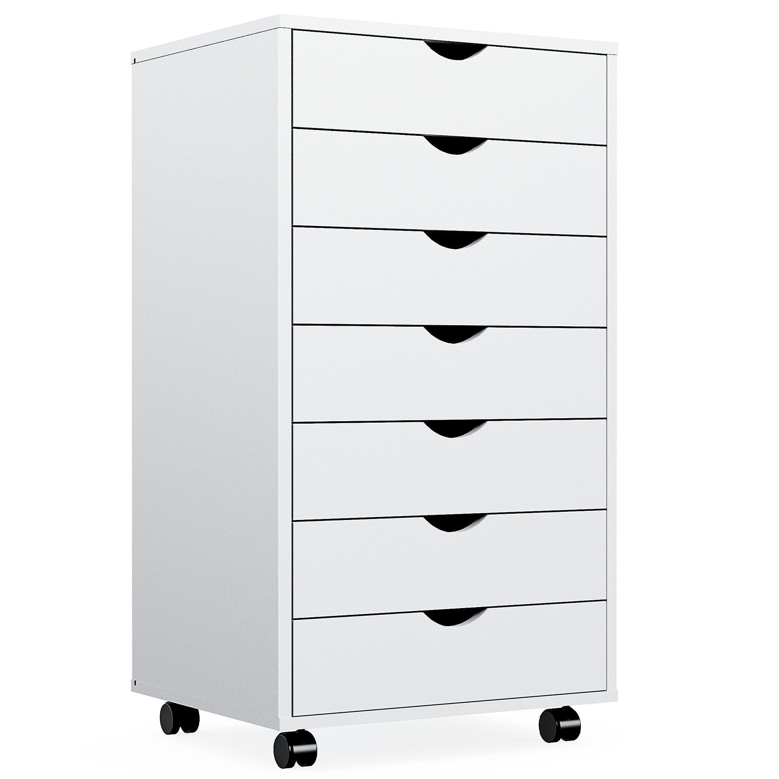 White MDF Mobile Chest with Soft Close Drawers and Casters