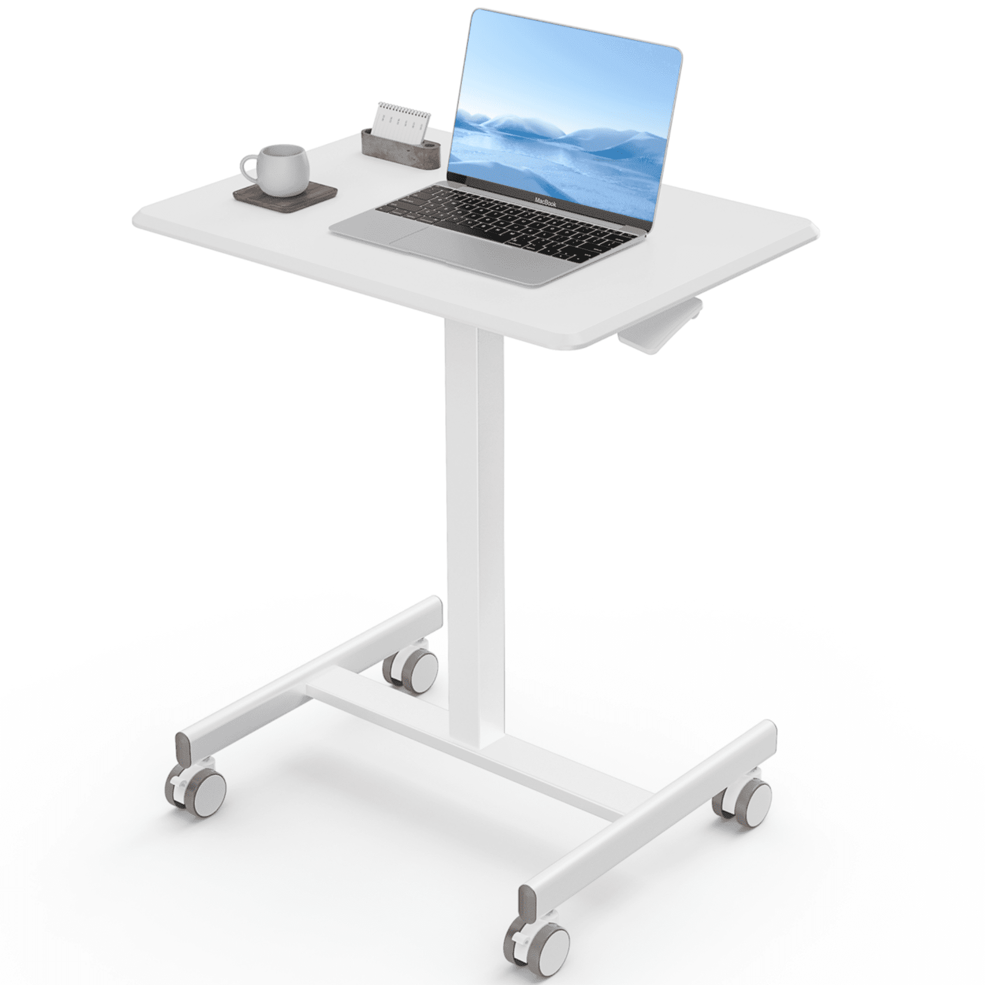 White Adjustable Height Mobile Laptop Desk with Wheels