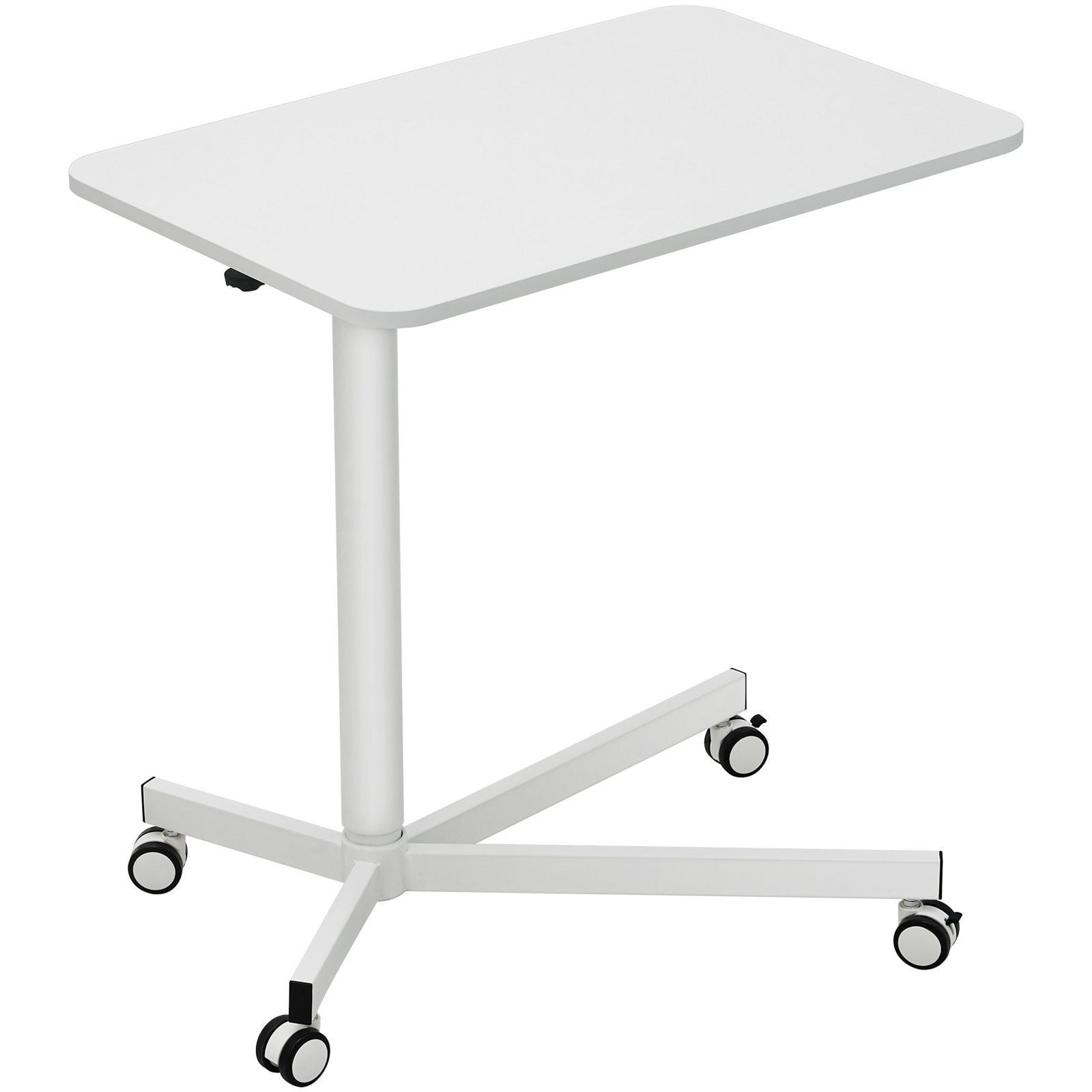 White Adjustable Height Rolling Laptop Desk with Wheels