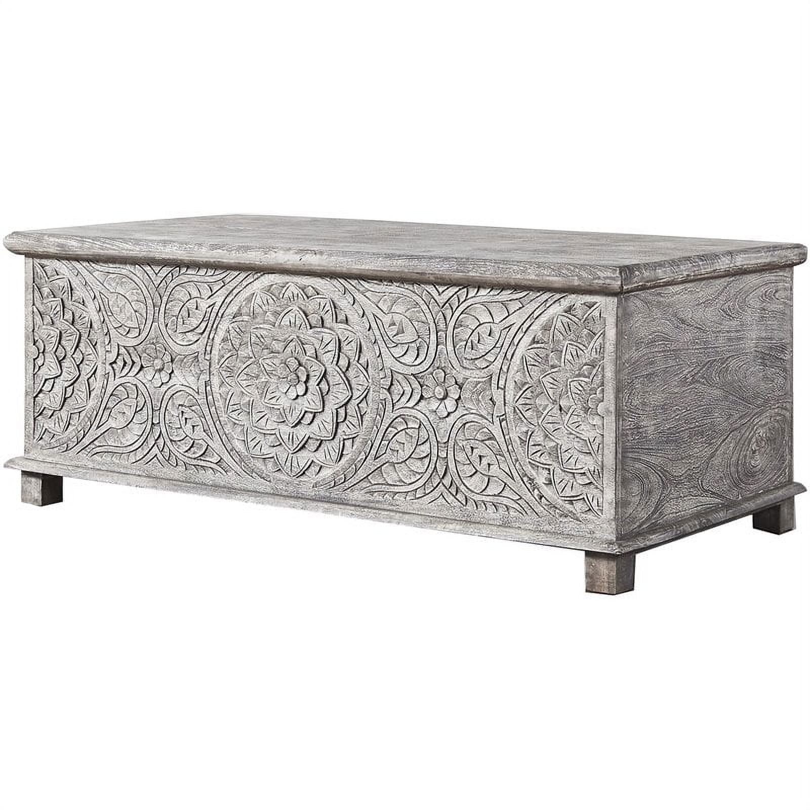 Anglo 17th-Century Inspired Hand-Carved Solid Hardwood Trunk Coffee Table in Gray