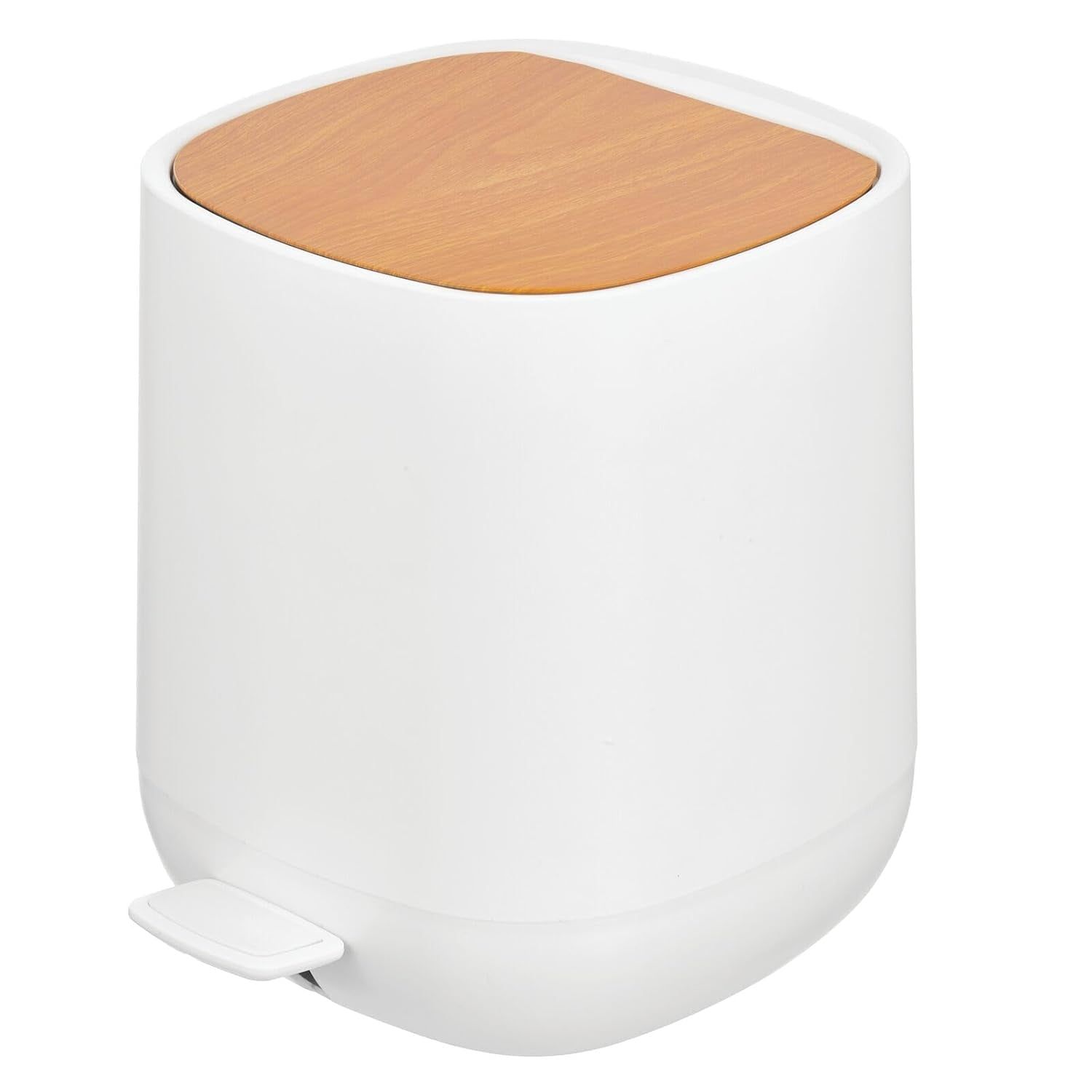 White and Bamboo 5 Liter Plastic Step Trash Can