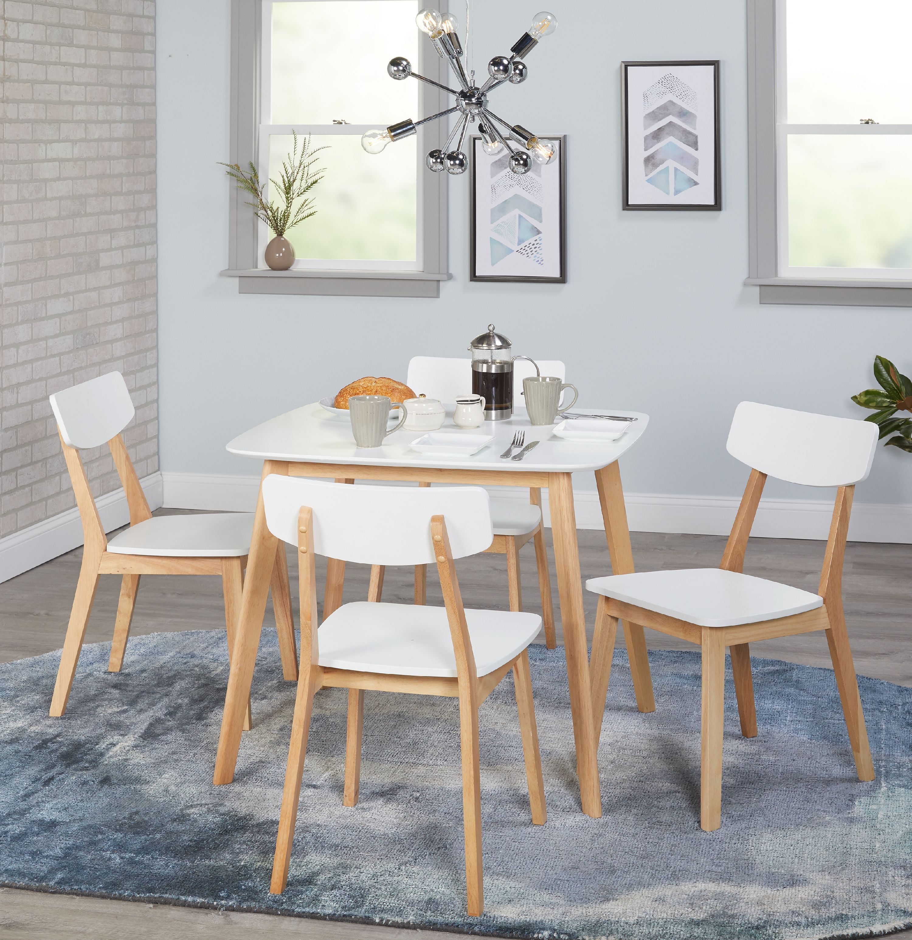 White and Natural Rubberwood 5-Piece Dining Set