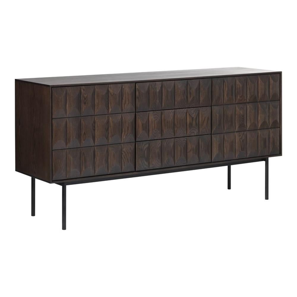 Modern Espresso Oak 63-Inch Sideboard with Geometric Panels