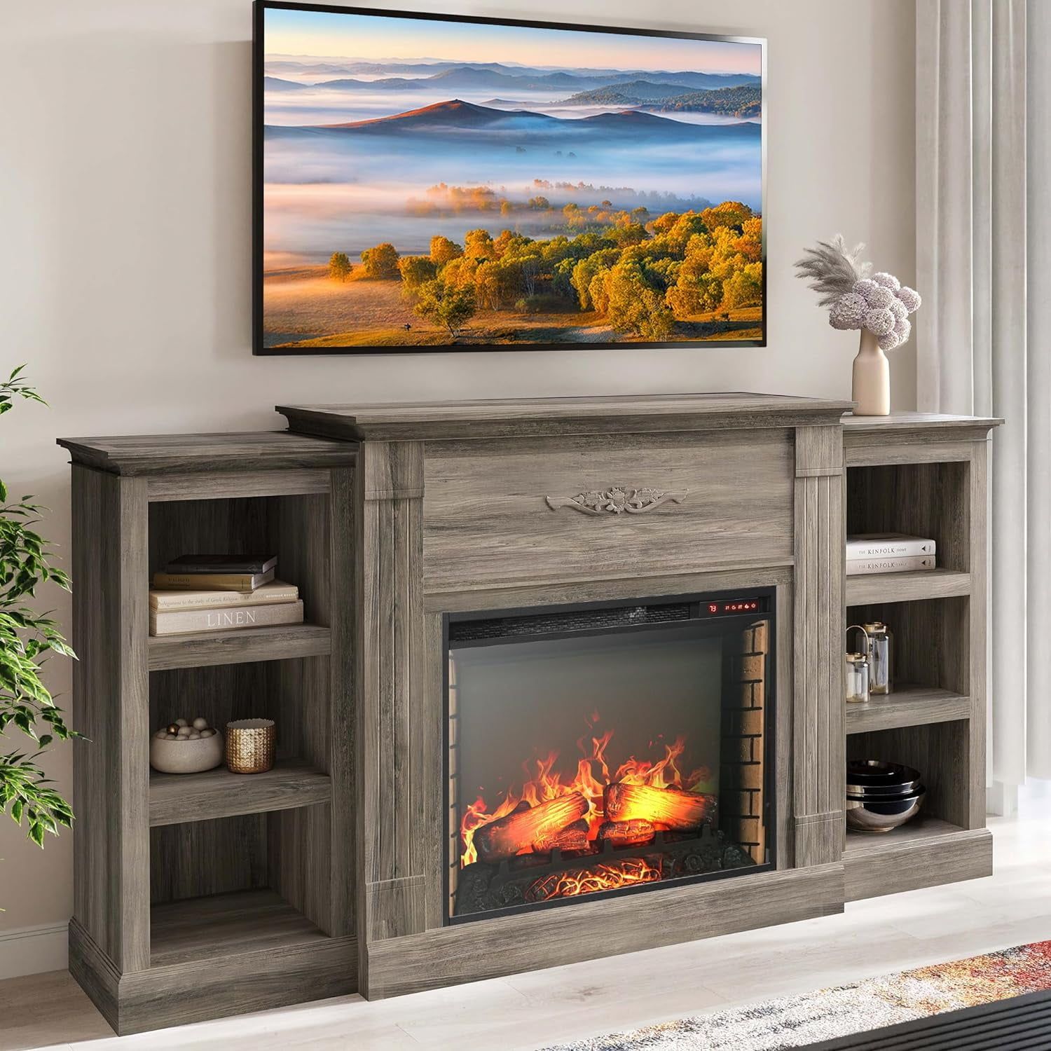 Stonewall Gray 70" MDF Electric Fireplace TV Stand