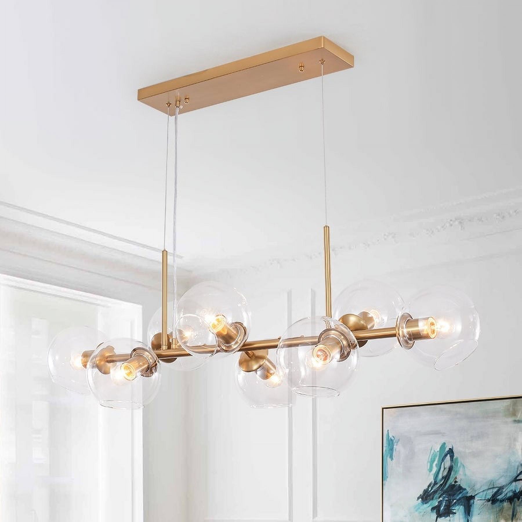 Brass 8-Light Glass Globe Linear Chandelier