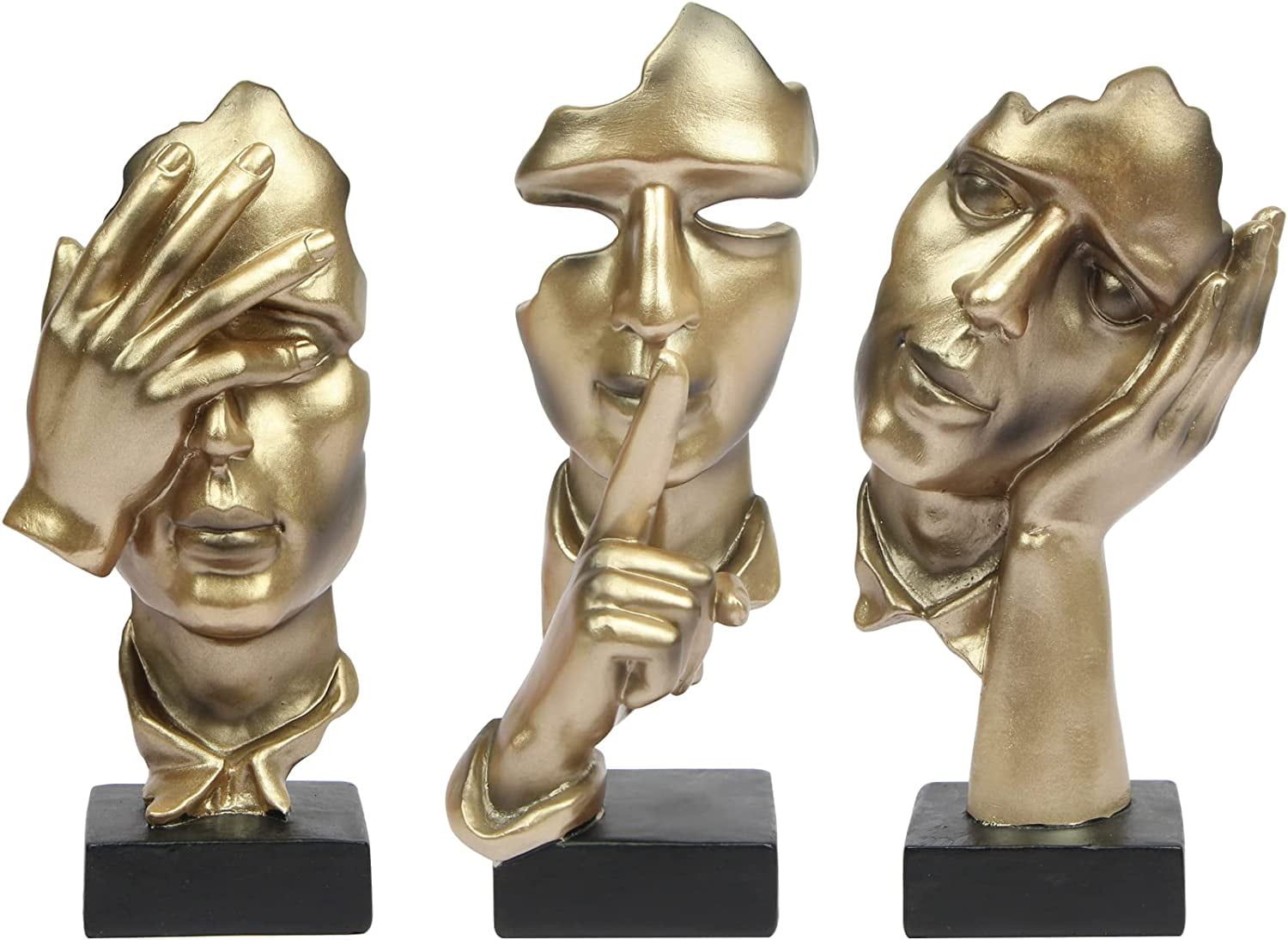 Modern Gold Resin Thinker Statue Set of 3