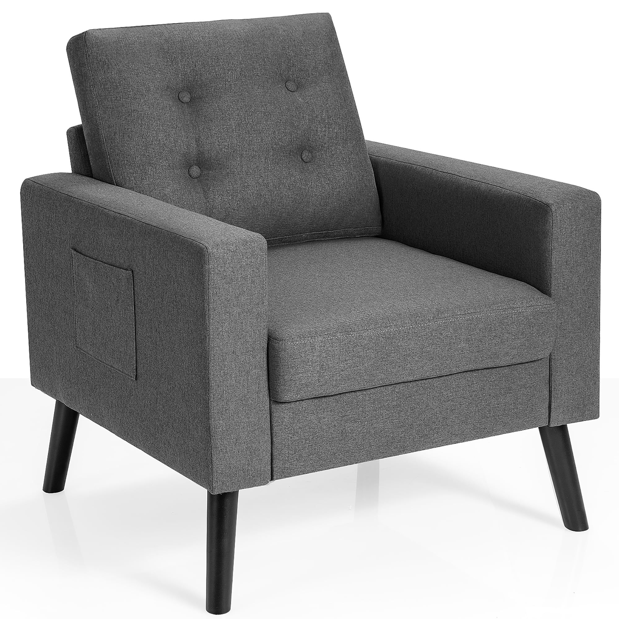 ErgoComfort Gray Fabric Accent Armchair with Side Pockets