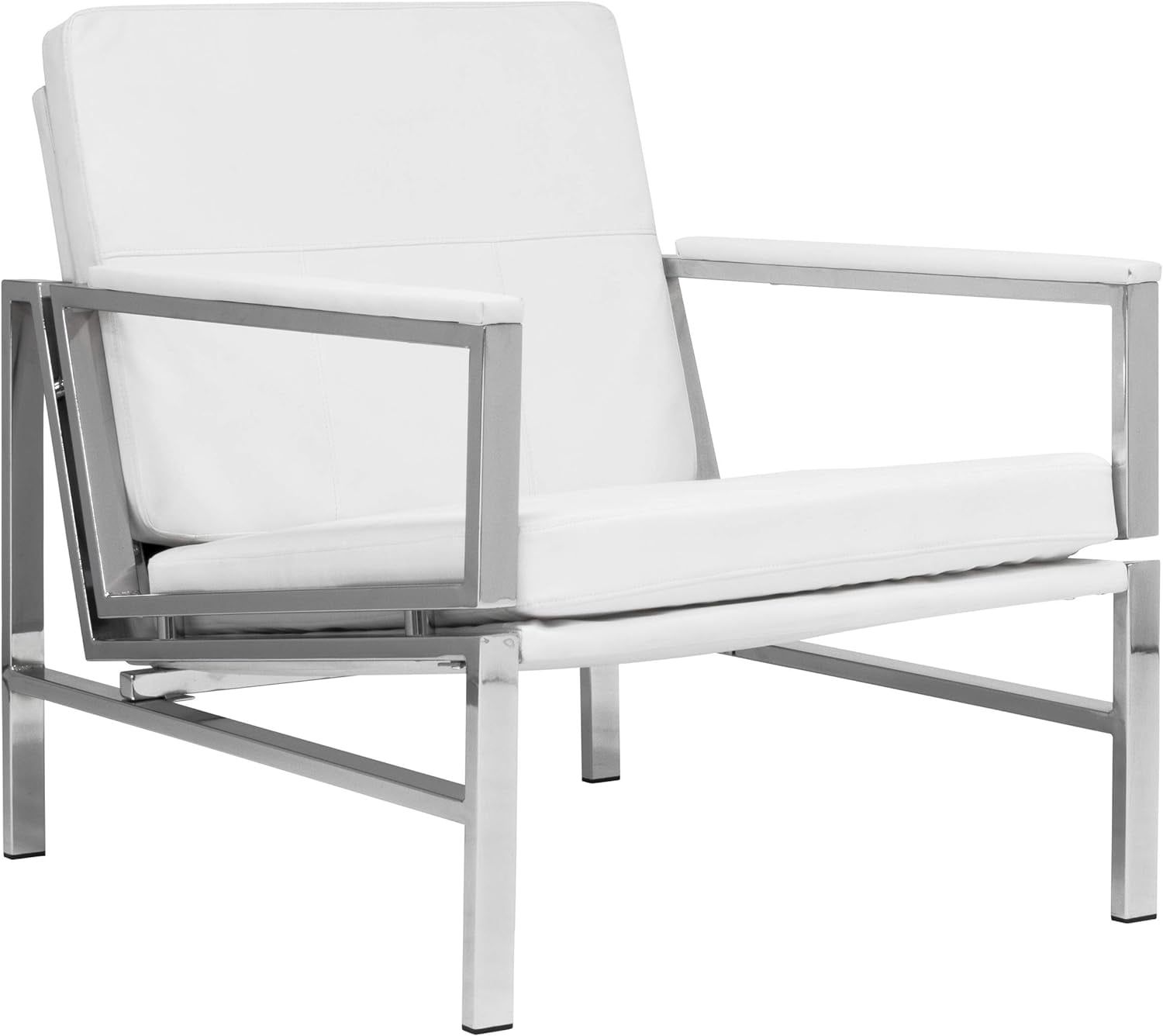 White Leather and Chrome Modern Accent Chair