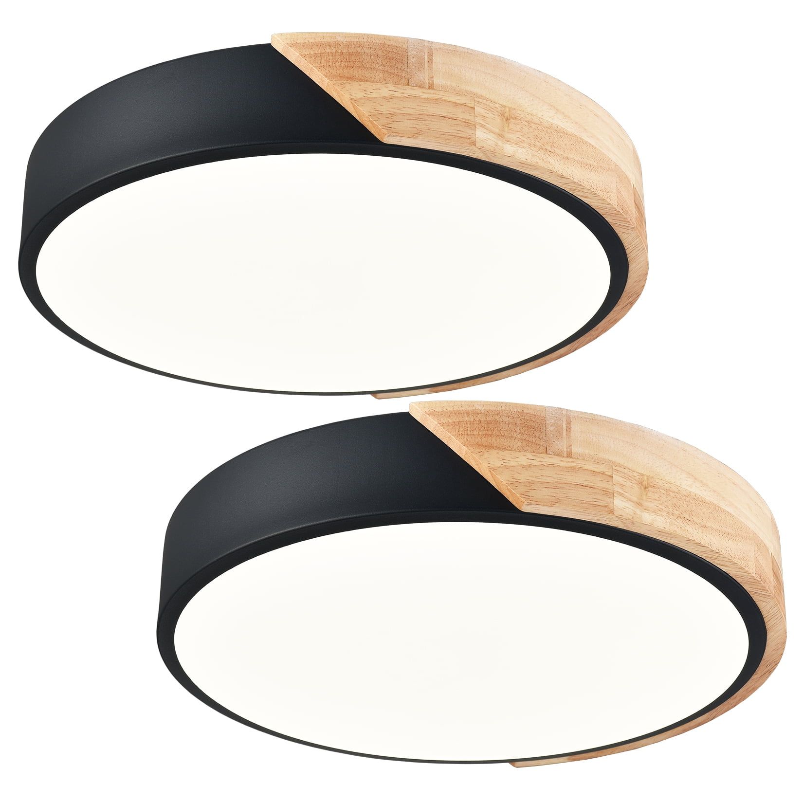 Black and Wood LED Drum Flush Mount Ceiling Light