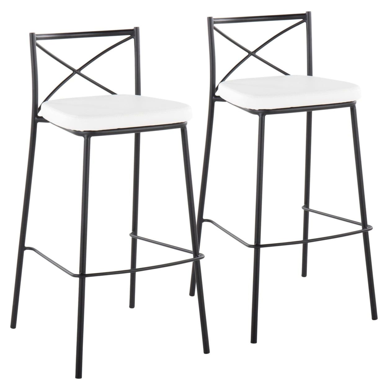 Charlotte 30" Black Metal and White Faux Leather Barstools