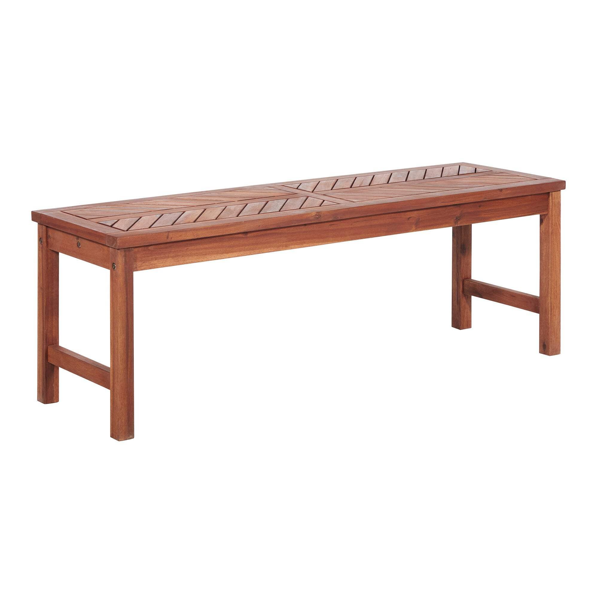 Modern Chevron Brown Acacia Wood Outdoor Patio Bench