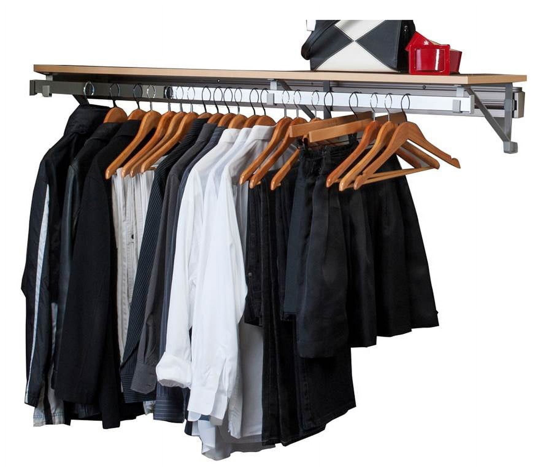 Maple and Silver Wire Closet System with Shelf and Rod